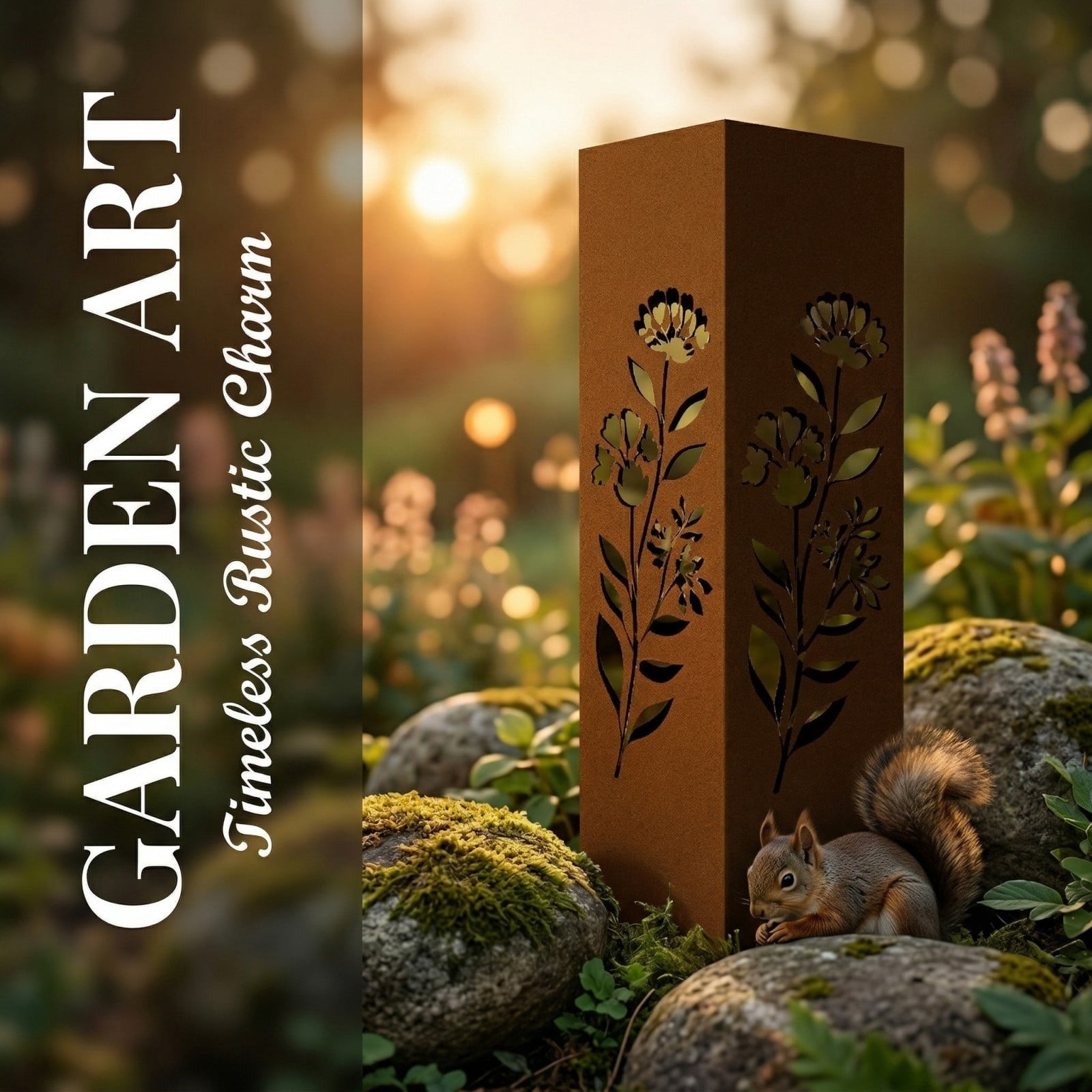Rustic Garden Column Outdoor Metal Light Cover Sculpture Modern Statues Decor Natural Rustic Decor Weathered Steel Landscape Sculpture Outside Summer Art Walkway
