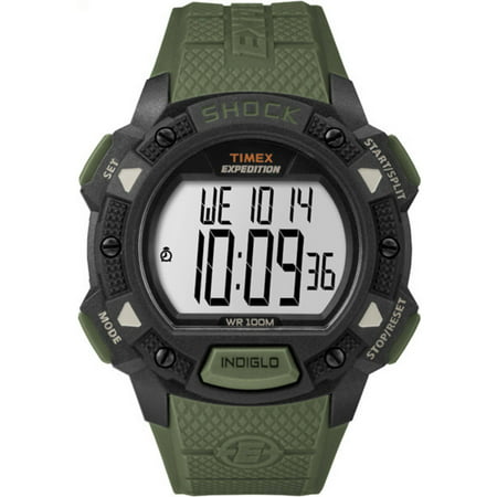 Timex Men's Expedition Base Shock Green/Black Watch, Resin Strap