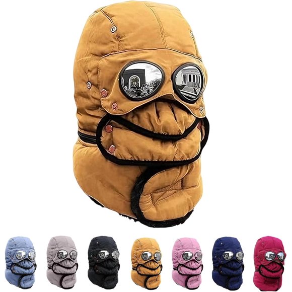 Winter Thermal Hat with Glasses, Winter Thermal hat with Glasses Winters Pilot, Detachable, for Outdoor Warmth
