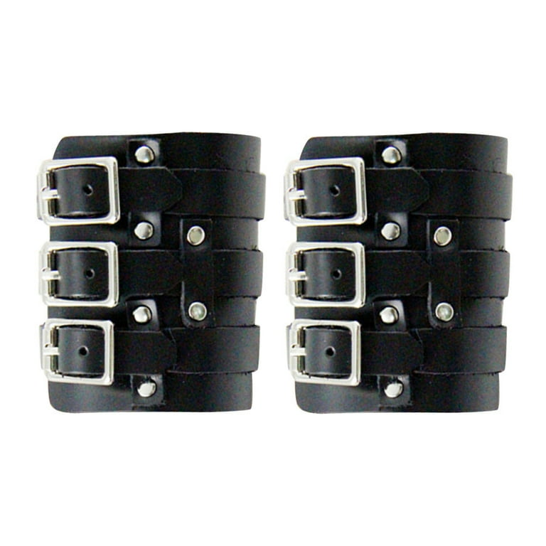 Head Layer Square Buckle StrapPunk Genuine Leather Tribe Wristband Cuff  Bracelet Bangle Rope(Black)