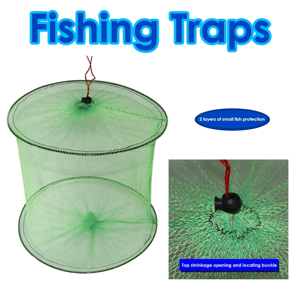 Foldable 2-Layer Fish Guard Nets Mesh Portable Nylon Fishing Trap Net Cage