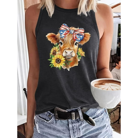 MORTTIC Women's Sleeveless Crew Neck Tank Top Summer Graphic Print T-Shirt for Casual Everyday Wear