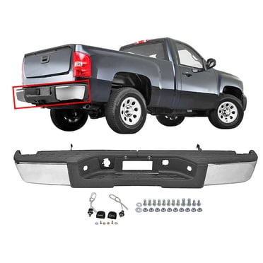 Peforway Rear Step Bumper Compatible with Chevy Silverado 1500 2007-2013, fit for GMC Sierra 1500, with D-rings LED Lights Parking Sensor Holes Carbon