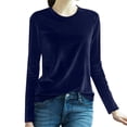 thumbnail image 2 of YEJIMAN Long Sleeve T-shirt, Blue Cotton Tshirts For Women, Velvet Tops for Women Long Sleeve Round Neck Shirt Blouse Pullove Solid Casual Tee Shirt Trendy Velvet Tops, Big & Tall, 2 of 4