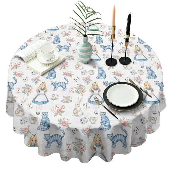 Princess Pattern Round Tablecloth 60"x60",Wrinkle Wipeable Table Cloth for Kitchen Dining Room Picnic Patio Party