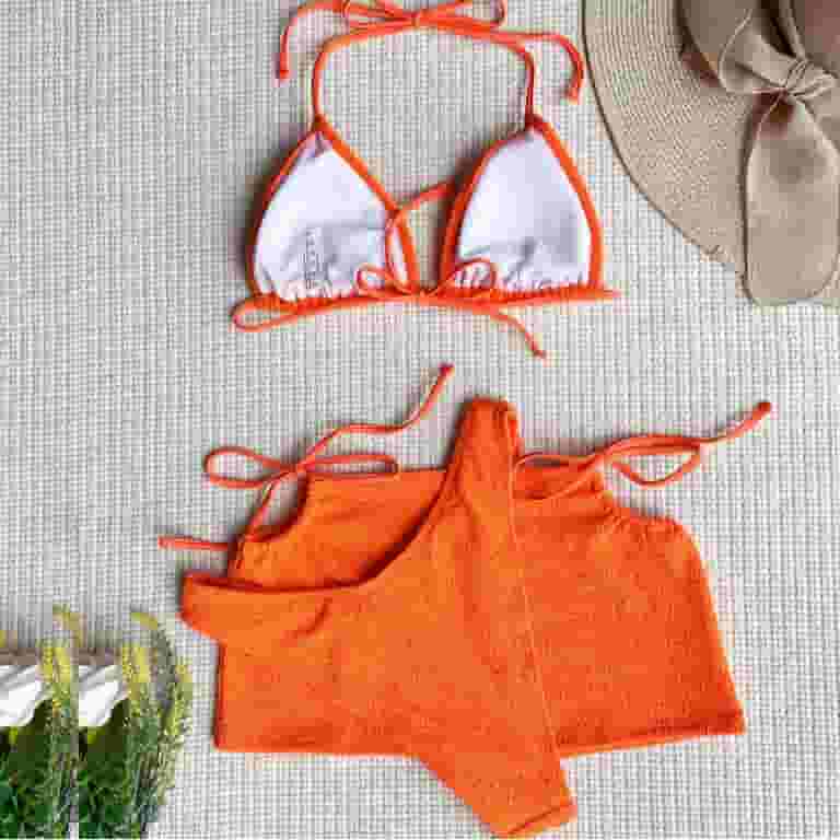 【THEAIRTOWN】sweet check 3-piece bikini set with skirt RQYYD Women's 3 Piece Swimsuits Halter Cutout Bikini Set