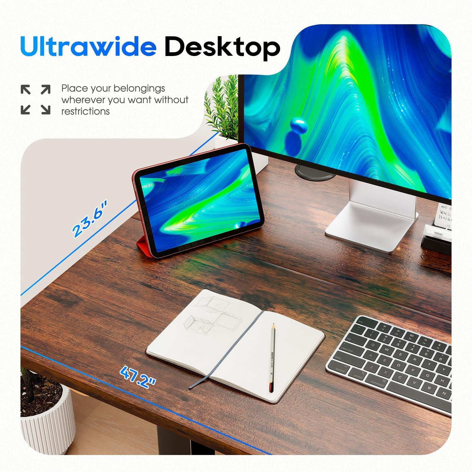 Electric Standing Desk 48x24 Inch Height Adjustable Desk Large Space Office Computer Desk with Headphone Holder 2 Memory Function for Home Office,Brown
