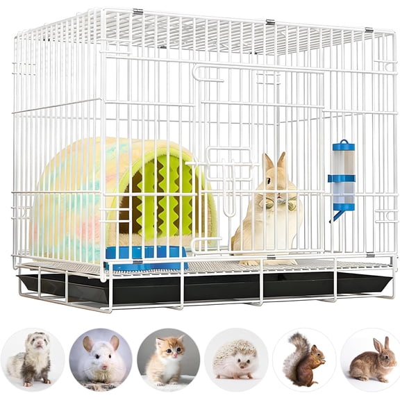 Small Animal Cage Indoor, Hamster Cage with Water Bottle & Food Bowl & Washable Small Nest, Guinea Pig Cage for Ferret, Chinchilla, Bunny, Kitten, Hedgehog, Squirrel, Rat, Rabbit