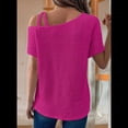 thumbnail image 4 of Camiseta Informal de Verano para Mujer, de Corta, con Hombros Descubiertos y Tejido Gofre, Color Rosa Rojo, Talla S, 4 of 5