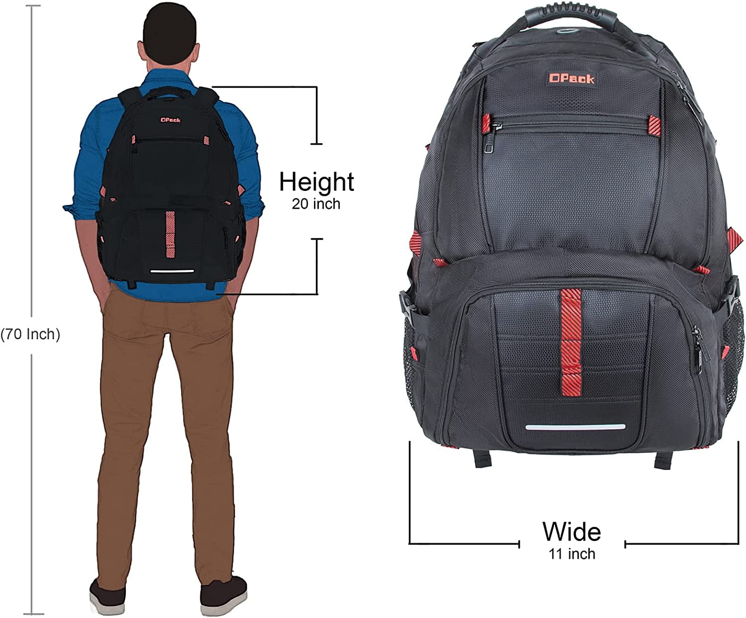 OPACK Extra Large RFIDSafe Travel Black Backpack Unisex TSA Friendly