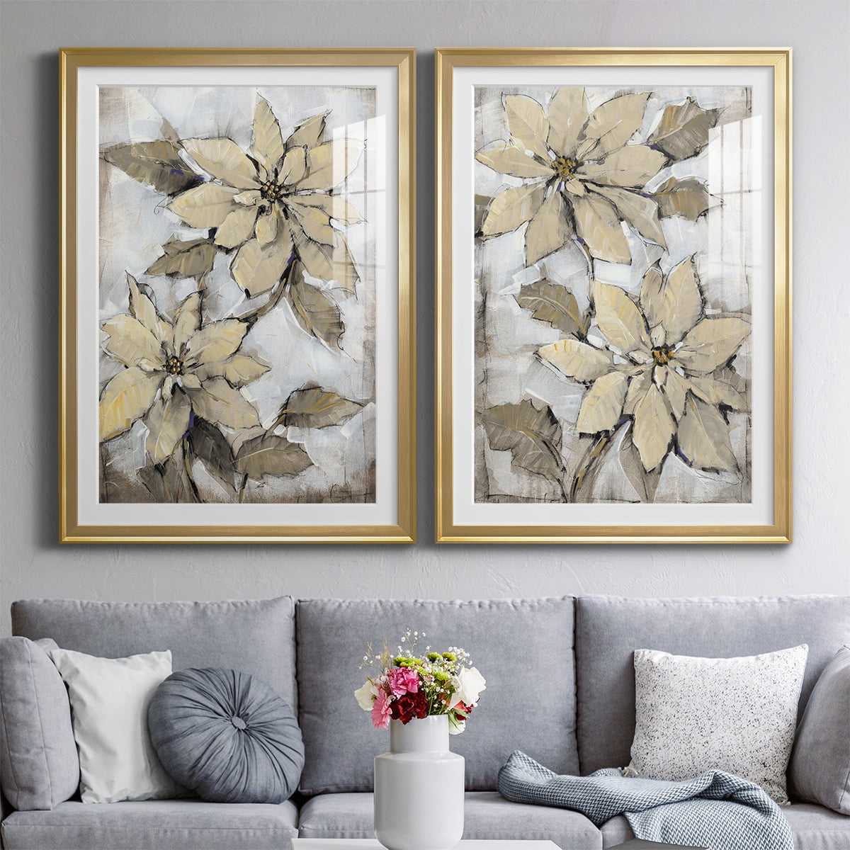 Wexford Home Poinsettia Study I Premium Framed Print, 18.5" x 24.5" - Ready to Hang, Gold (Set of 2)