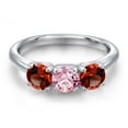 thumbnail image 3 of Gem Stone King 925 Sterling Silver Pink Lab Grown Diamond and Red Garnet Engagement Ring for Women | 1.60 Cttw | Round 5MM | Gemstone April Birthstone | Size 9, 3 of 6