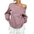 thumbnail image 3 of jobturf Sweatshirt for Women Long Sleeve Off the Shoulder Top Casual Loose Basic Tees Fall Winter Warm Fleece Lined Oversized Shirt, 3 of 10