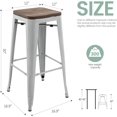 thumbnail image 3 of YYEAN 30 Inch Metal Bar Stools with Square Solid Elm Wood Seat Top, Backless Stackable Industrial Barstools Set of 2-Pearl Silver, 3 of 11