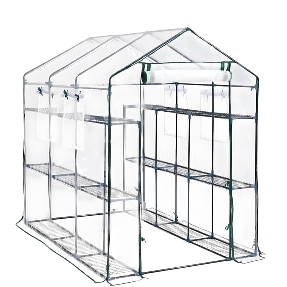 EcoSummer Large 57x85x77 Portable Greenhouse with 8 Shelves, Heavy Duty Walk in Green House, PE Cover & Mesh Windows for Outdoor and Indoor Garden Use, White
