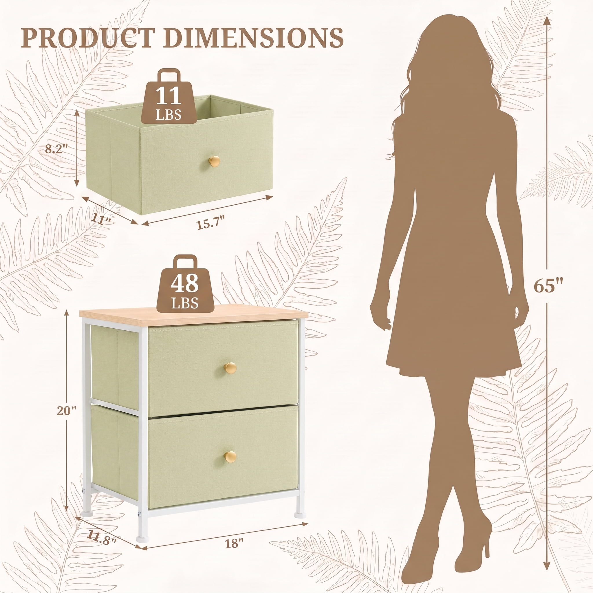 TrumanPick 2-Drawer Fabric Storage Dresser, Fabric Nightstand for Bedroom Set of 2, Small Dresser for Closet Dorm 11.8"D x 18"W x 20"H, Light Green