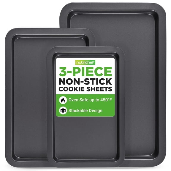NutriChef 3-Pc Non-Stick Baking Trays, Cookie Sheet - One Size