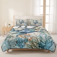 thumbnail image 3 of Twin XL Quilt Set 68''x98'', Coastal Crab Lightweight Summer Bedspread Coverlet Set with 2 Pillow Shams, Vintage Summer Beach Coral Ocean Breathable All Season Quilt Bedding for Dorm/Guest Room, 3 of 9
