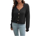 thumbnail image 1 of VEKDONE Cardigan Sweaters For Women Color Blocked Cable Knit V Neck Long Sleeve Button Fall Winter Cropped Jacket Black S, 1 of 4