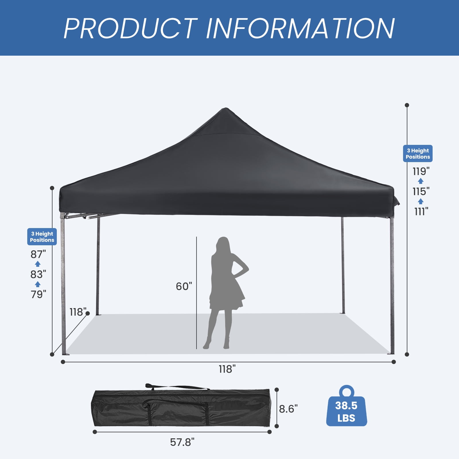 GIANNA 10x10 FT Pop Up Canopy Tent with Slant Legs and Carrying Bag, Easy Setup Outdoor Shelter for Patio, Garden, Beach, Grey