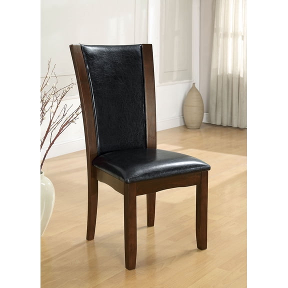 Set of 2 Contemporary Side Chairs with Dark Cherry Brown Leatherette Cushions for Kitchen and Dining Room Furniture