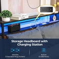 thumbnail image 4 of Sailvan Queen Size Bed frame with RGB LED Lights and Charging Station, Metal Bed Frame with Storage Headboard, No Box Spring Needed,Rustic Brown, 4 of 10