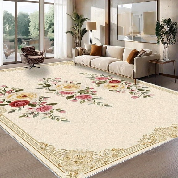 1PC Floral and Ornate Area Carpet Local Carpet, Lightweight Washable Easy-to-Care Carpet Mat Festival Gift, Suitable for Living Room, Bedroom, Dining Room, Bathroom, Foyer, Room Accessones