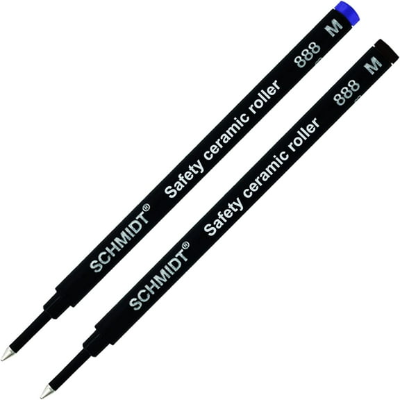 Schmidt 888 Safety Ceramic Rollerball Refill - Black, Blue Ink (Medium Tip 0.7mm) - Pack of 2