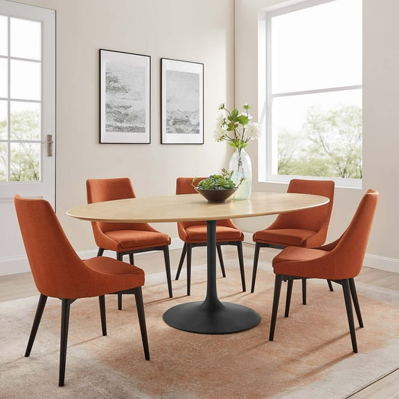Modway Lippa 78" Oval Wood Grain Dining Table in Black Natural