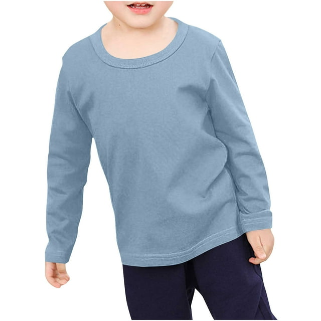 RXIRUCGD T-Shirts pour Tout-Petits Garçons Filles Mode Couleur Unie Col Rond Manches Longues Haut ( Bleu, Taille : 1-2 Ans )