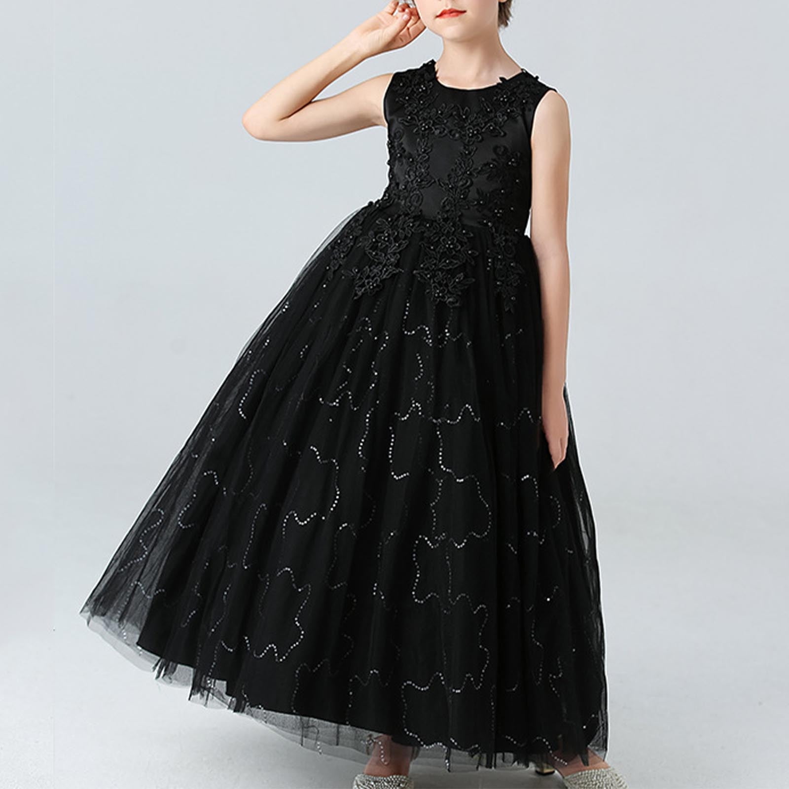 ATOGUTA Size 4T-14 Dresses for Toddler Girls Kids Tulle Wedding Guest Party Birthday Bridesmaid Communion Pageant Prom Ball Gown Black
