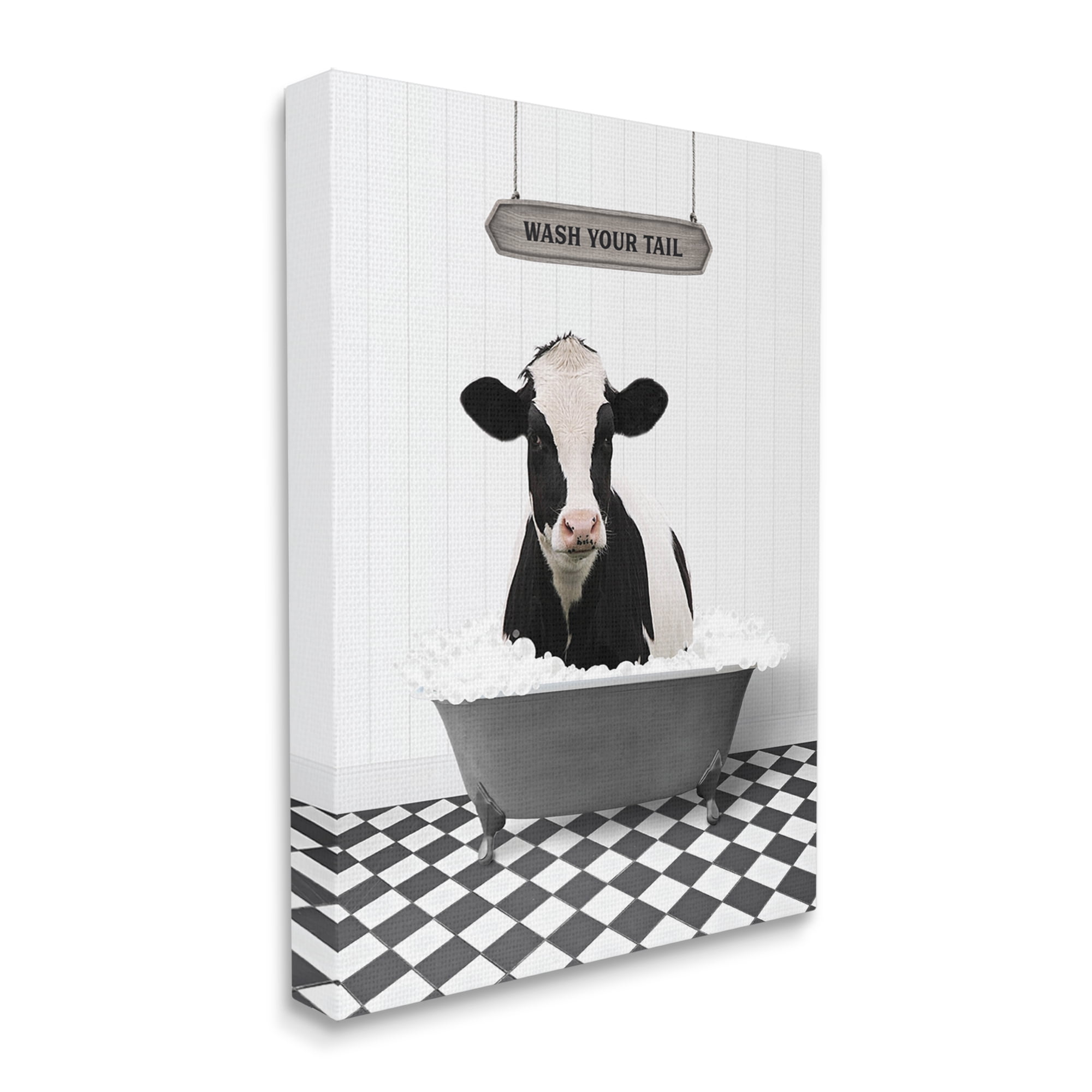 Stupell Industries Wash Your Tail Cow Animals & Insects Painting Gallery Wrapped Canvas Print Wall Art, 16 x 20