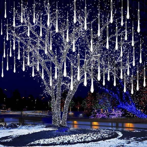 LINLIN Solar Meteor Shower Rain Light, 30cm 8 Tube 288LED Waterproof Christmas String Light Falling Raindrops Icicle Light Garden Party Wedding Decoration