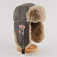 thumbnail image 4 of Gorro de Lei Feng grueso de invierno para hombre y mujer, gorro de montar con protección para los oídos cálido a prueba de viento, gorro de algodón con cadena y parche de felpa, 4 of 6