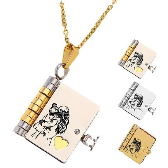 For Unbiological Daughter - Love You Always & Forever Book Necklace,  My Incredible Daughter Book Necklace, Adjustable My Little Star Book Necklaces with 6 Pages of Engraved Information