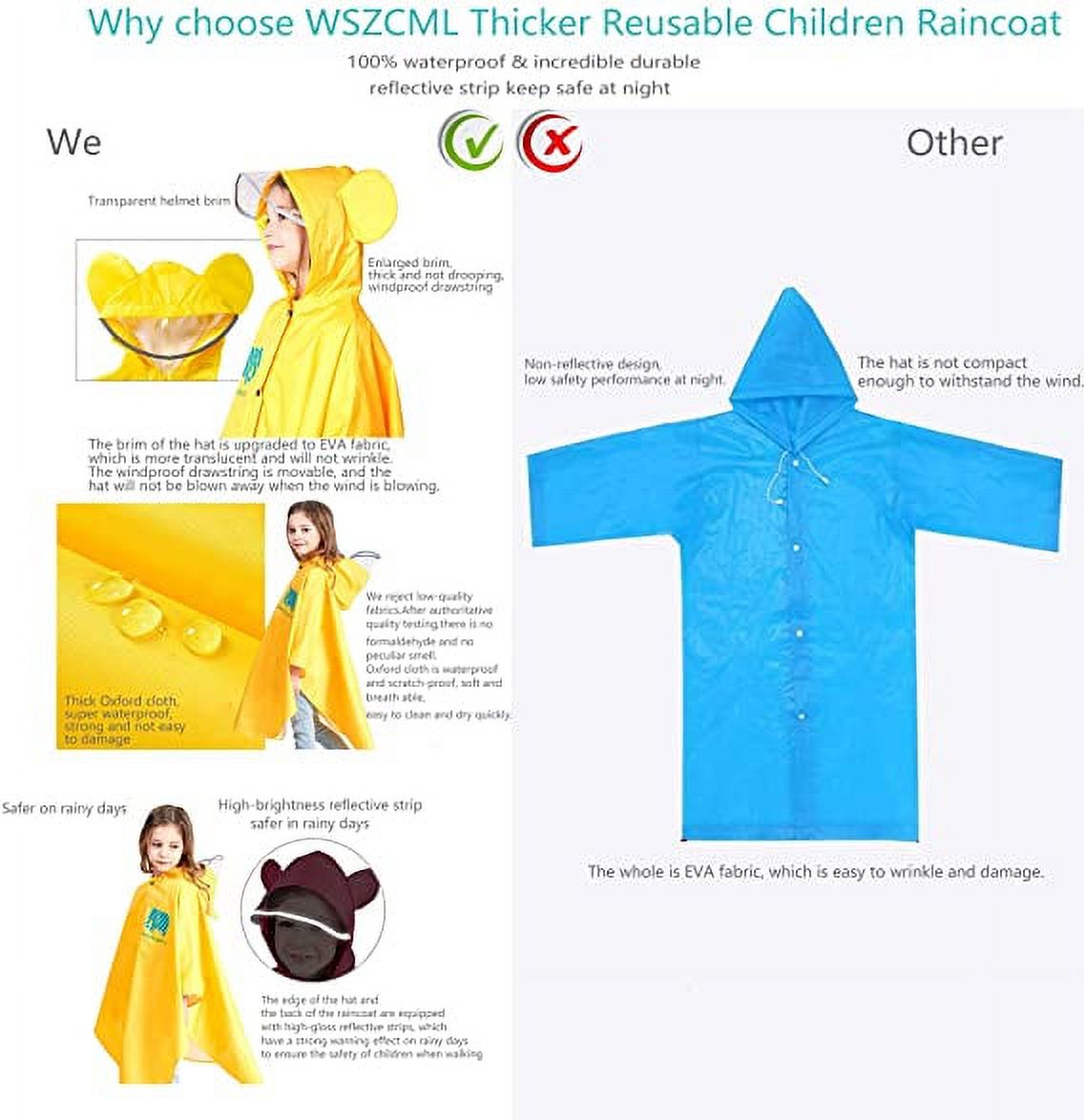 Kids Poncho Hooded Raincoat Durable Waterproof Portable Rain Cape for Boys Girls Rose S - image 5 of 7