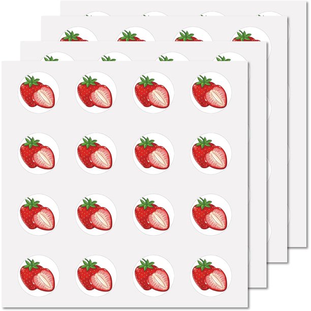 128 pegatinas de fresa, vinilo autoadhesivo impermeable, redondas, de dibujos animados, color rojo