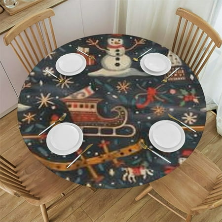 

Ullo0ord Christmas Dancing Couples Happy Valentine s Day Round Table Cover Printed Lace Table Cloth for Party Home Decor Dinning Table Diameter 46-50