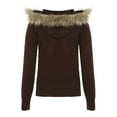 thumbnail image 4 of UJNDER Knit Zippered Sweater Coat for Cozy Hooded Cardigan Long Sleeve Warm Outerwear Fashion Tunic Top Casual Streetwear Soft Yarn Brown S, 4 of 9