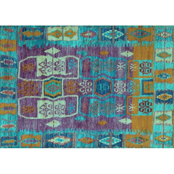 Ahgly Company Indoor Rectangle Abstract Light Blue Modern Area Rugs, 8' x 12'
