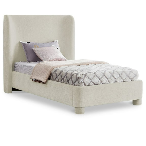 Meridian Furniture Penny Cream Chenille Fabric Twin Bed
