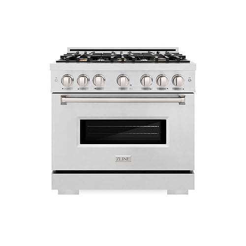 ZLINE 36 in. 5.2 cu. ft. Classic Dual Fuel Range with Gas Cooktop and Electric Convection Oven in DuraSnow Stainless Steel with 6 Brass Burners (CDRS-BR-36)