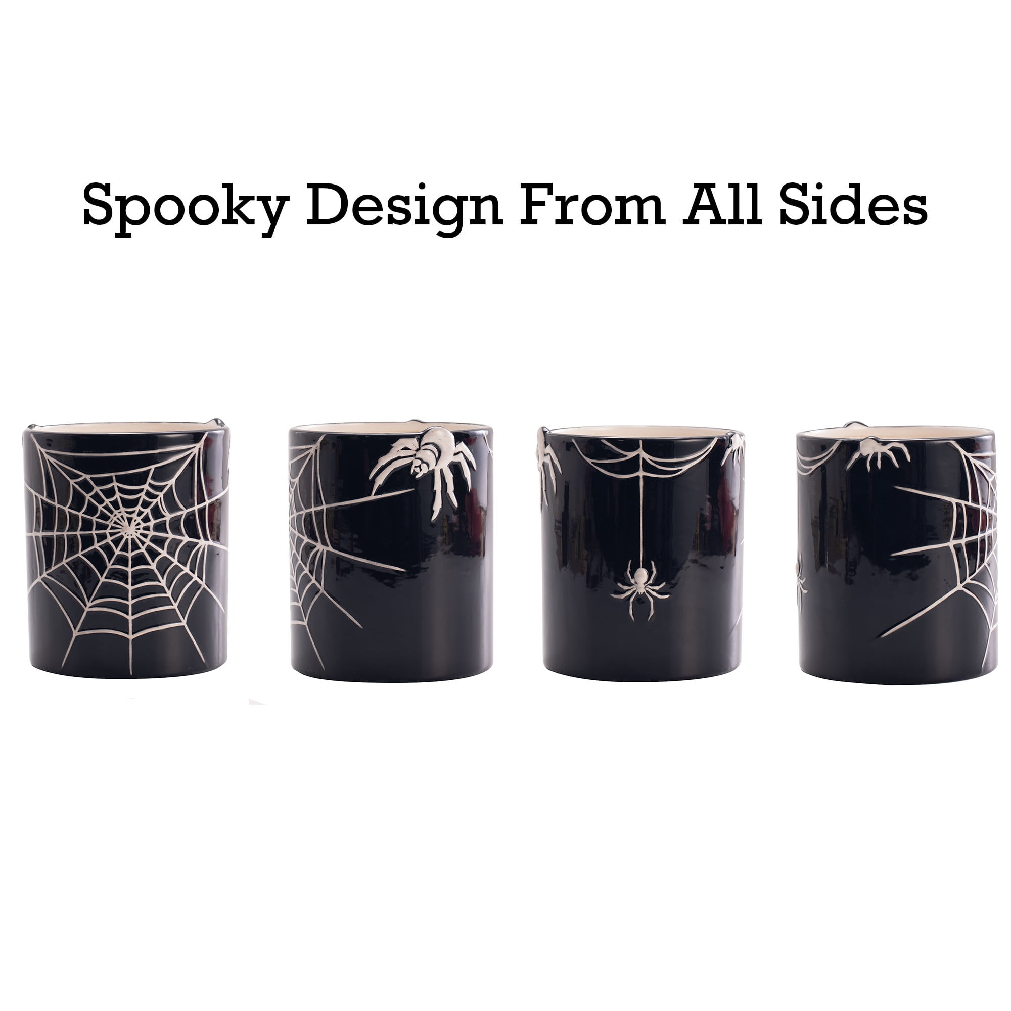 Bico Halloween Spider Web Black Ceramic Utensil Holder, 6.3 x 7.4 inch, for holding and storing your kitchen cultery, Dishwasher Safe