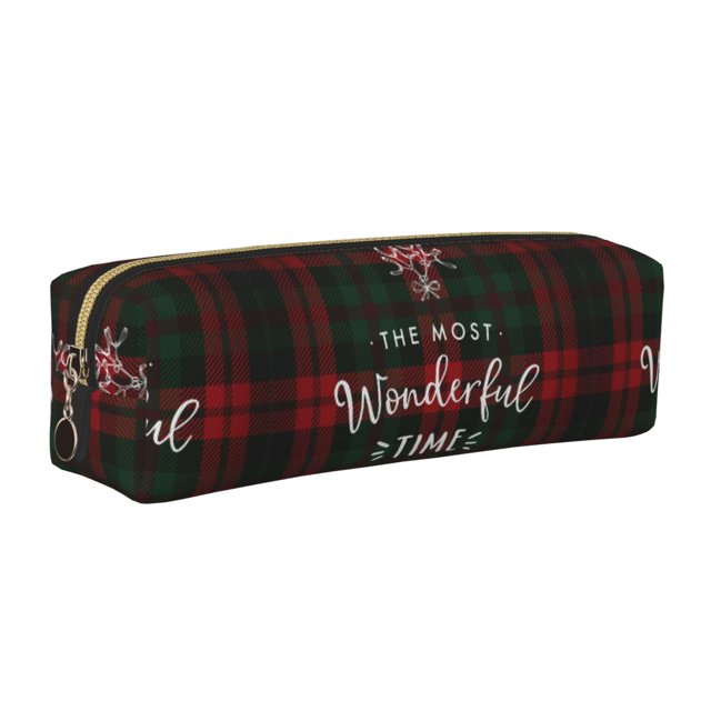 Balery Wonderful Time Christmas Estuche de Lápices de Cuero Impreso, Estuche para Suministros de Arte, Estuche de Lápices con Cremallera, Estuche de Almacenamiento de Papelería