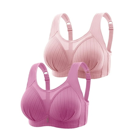 TrendVibe365 Bras for Women No Underwire Pack of 2 Mesh Wirefree Push up Bralettes Padded Adjustable Strap Corset Full Coverage Crop Cami Top Sexy Lingerie Purple M