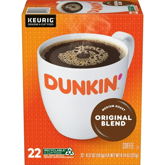 Dunkin’ Original Blend Medium Roast Coffee, Keurig K Cup Pods, 22 Count Box