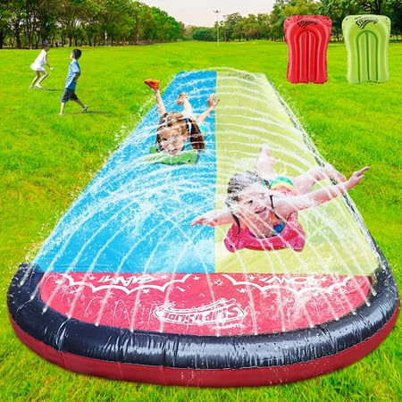 Terra Slip and Slide for Kids and Adults 16FT Double Lawn Water Slide with 2 Surfboards  Splash Sprinkler Slide Summer Fun Water Toys