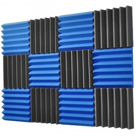 2x12x12-12PK BLUE/CHARCOAL Acoustic Wedge Soundproofing Studio Foam Tiles (Best Material For Acoustic Panels)