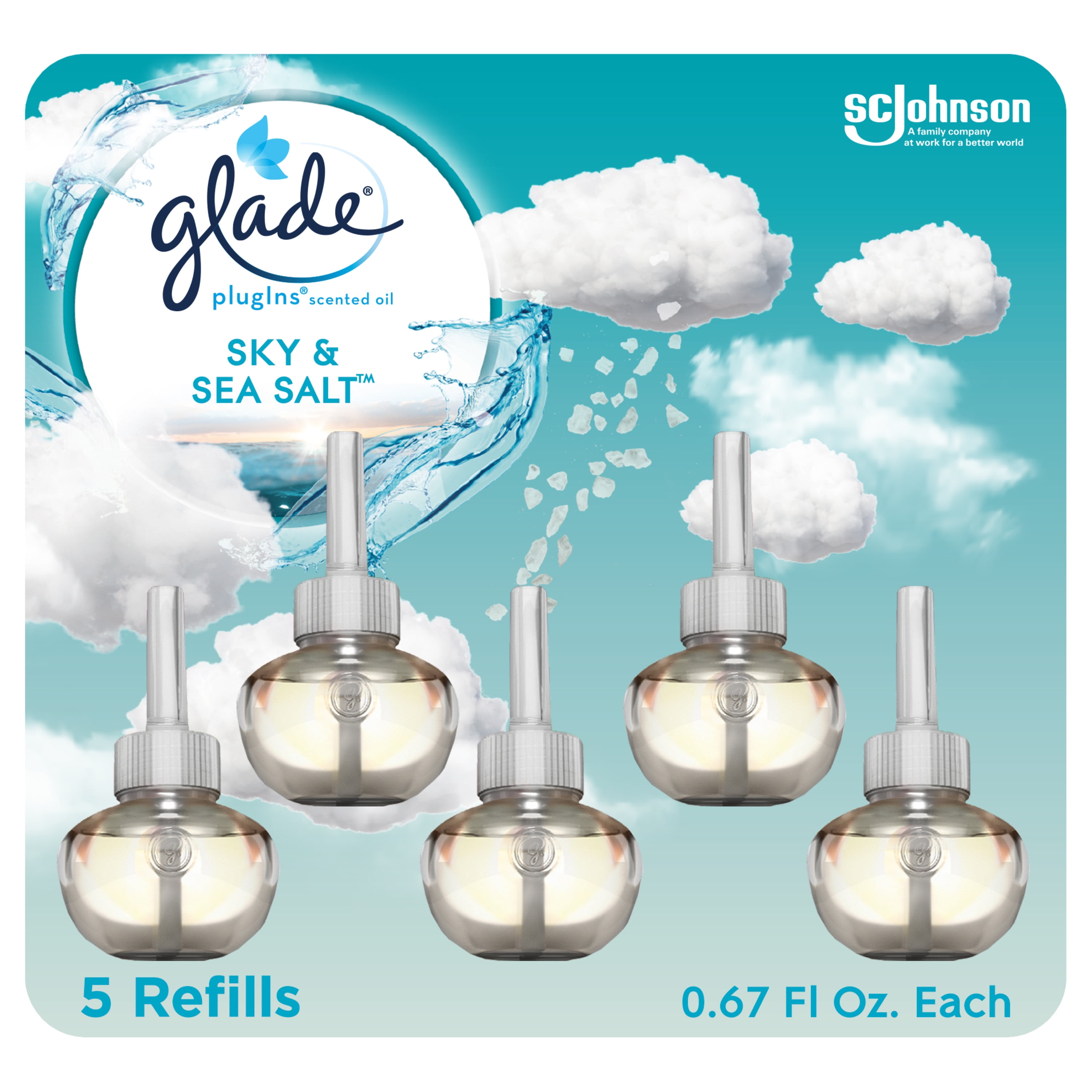PlugIns Scented Oil 5 Refills, Air Freshener, Sky & Sea Salt, 5 x 0.67 oz