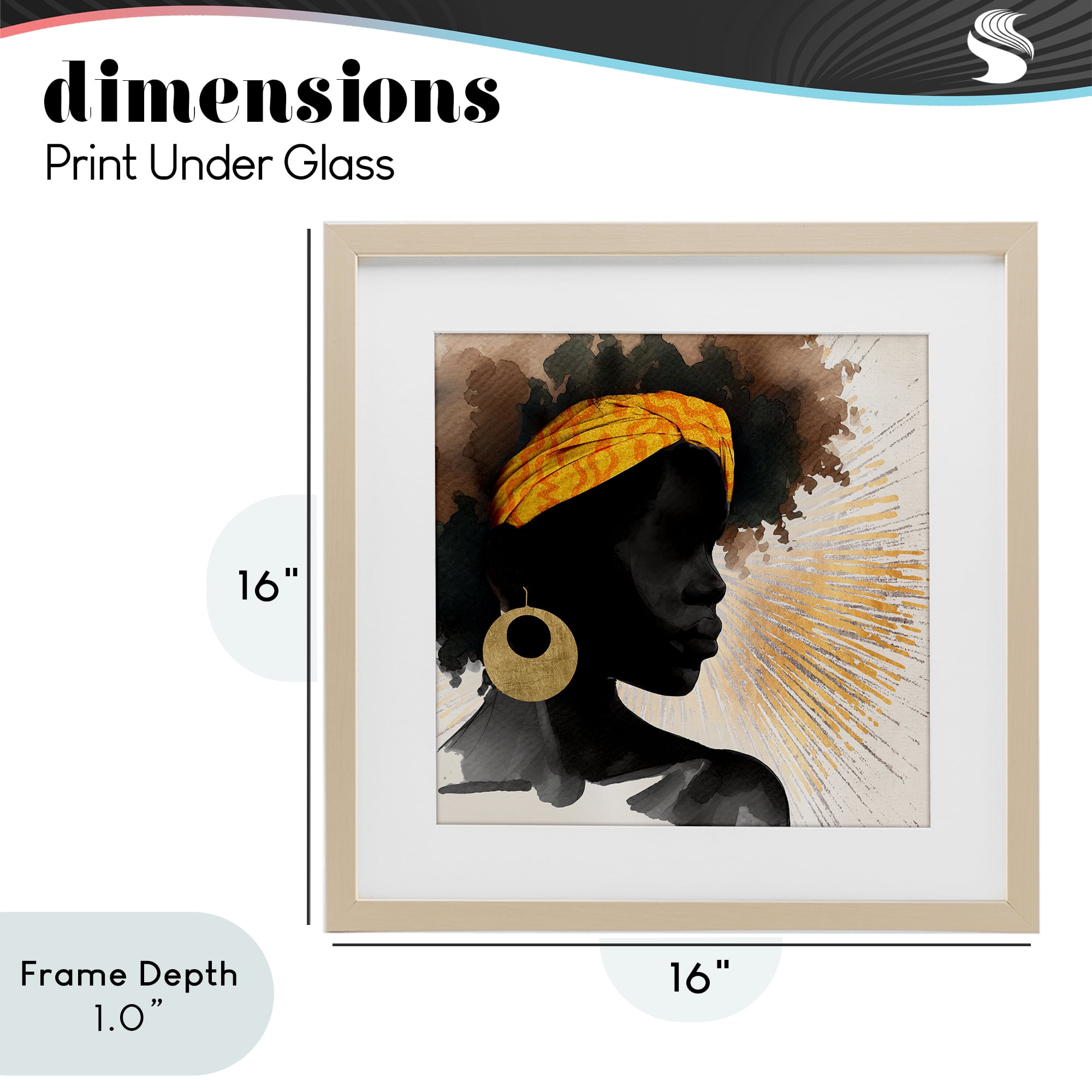 Stupell Industries Sunburst Silhouette with Headwrap Birch Framed Print Under Glass, design by CAD Designs